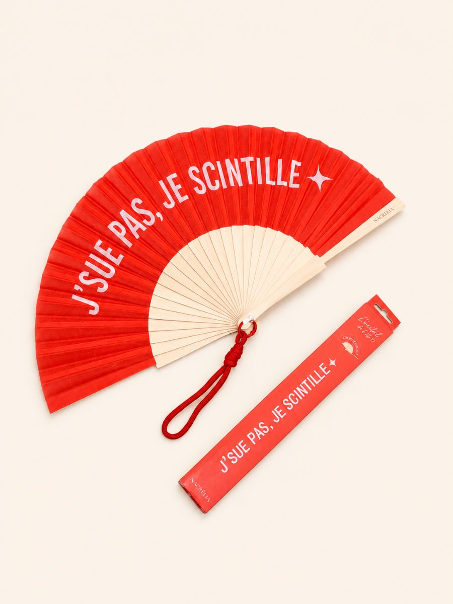 Éventail et pochette assortis, coloris rouge
