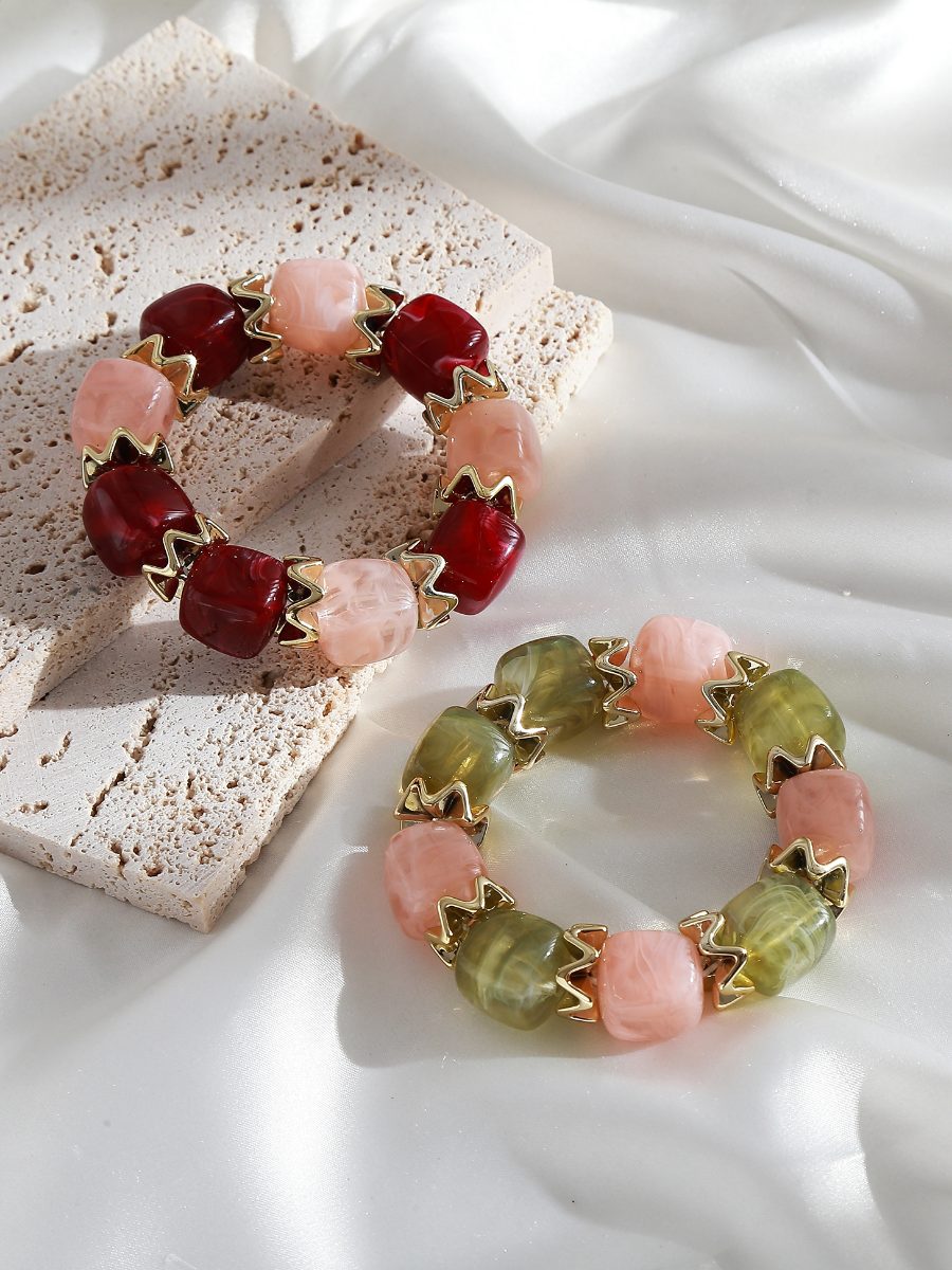 Bracelets élastiques en pierres colorées, rouge, rose et vert